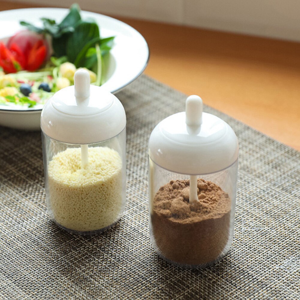 Glas Kunststoff Gewürz Flasche Salz Lagerung Kasten würzen Krug für Salz Zucker Pfeffer Pulver mit Löffel transparent Küche Liefert