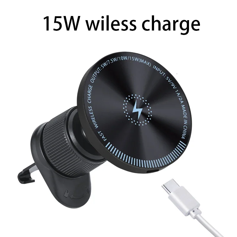 Soporte magnético para teléfono de coche, 15W, carga inalámbrica, ventilación, anillo Magsafe, soporte para coche para iPhone 14, 13, 12 Pro Plus, Mini funda MagSafe: Plata
