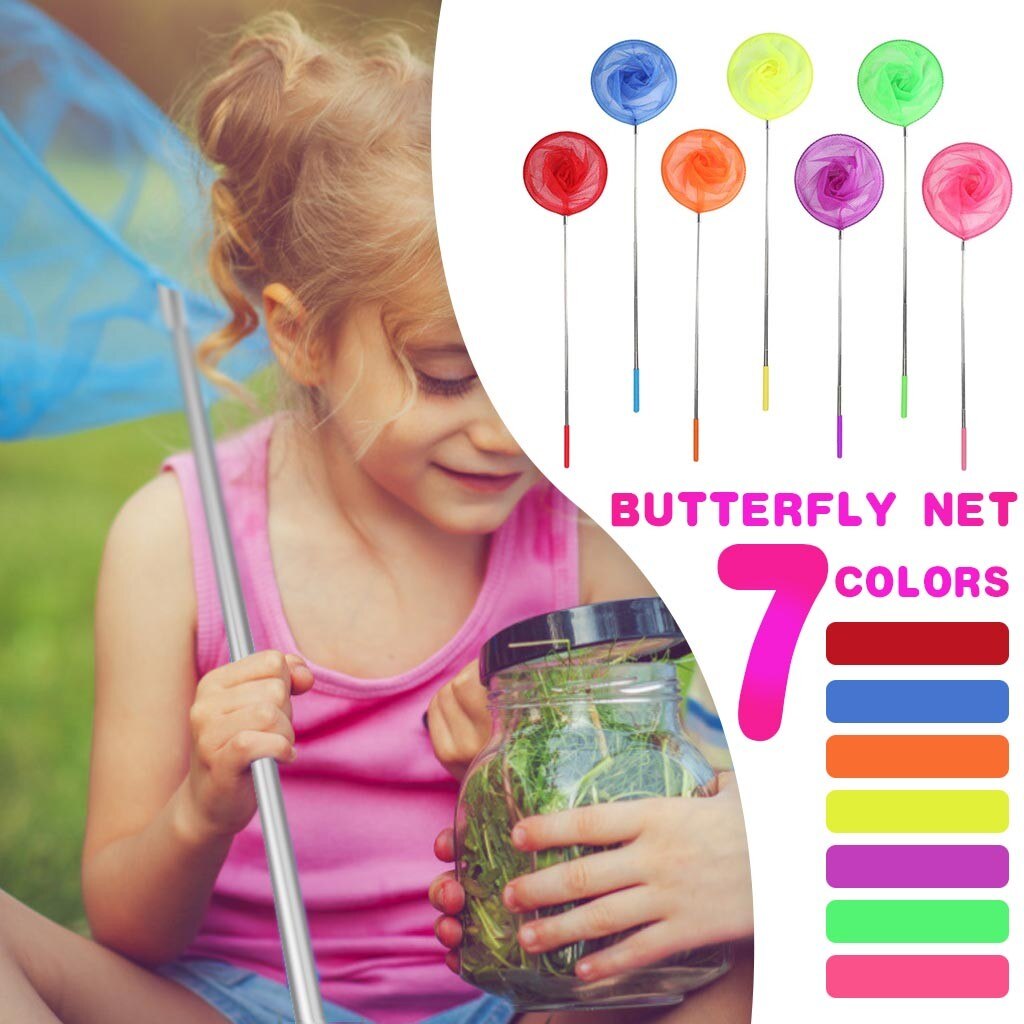 Kids Telescopic Butterfly Net Stainless Steel Retractable Children's Fishing Net Catching Bugs Insect Colorful Fishing Toys