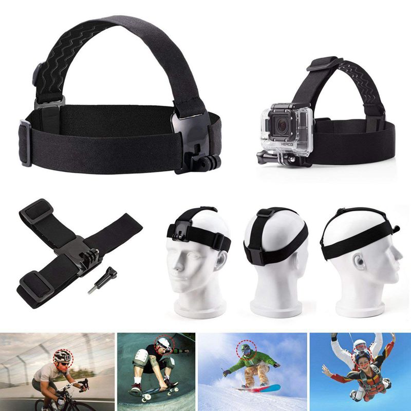 3 in- in-1 universele waterdichte action camera-accessoireset - hoofdbandbevestiging/borstharnas/selfiestick compatibel voor onderweg