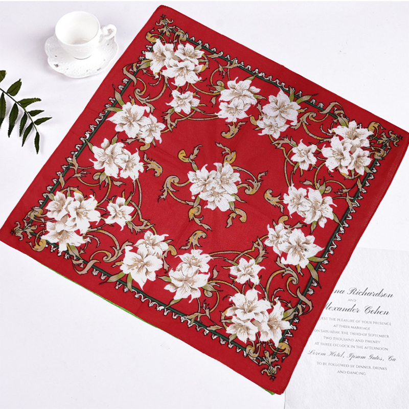 Bufanda tipo pañuelo de colores para mujer, pañuelo cuadrado Vintage con rosas, Bandanas rojas, estilo