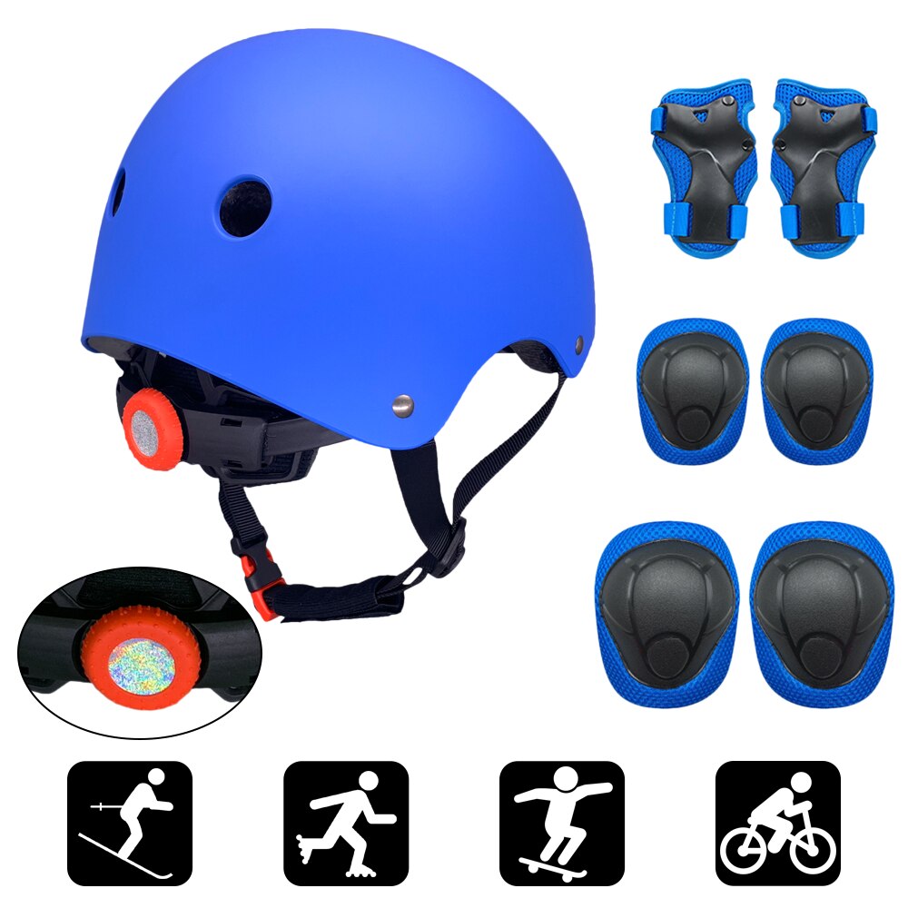 7 stk/ sæt børn knæ/albuebeskyttere beskyttende hjelm gear til skateboard cykel is inline rulleskøjtebeskytter scooter: Blå