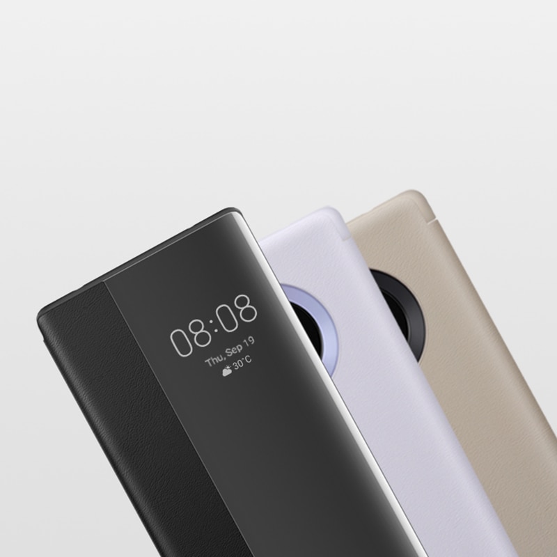 Original huawei mate 30 pro skal officiell smart view flip huawei mate 30 5g skal spegel fönster läder vakna sömn skal