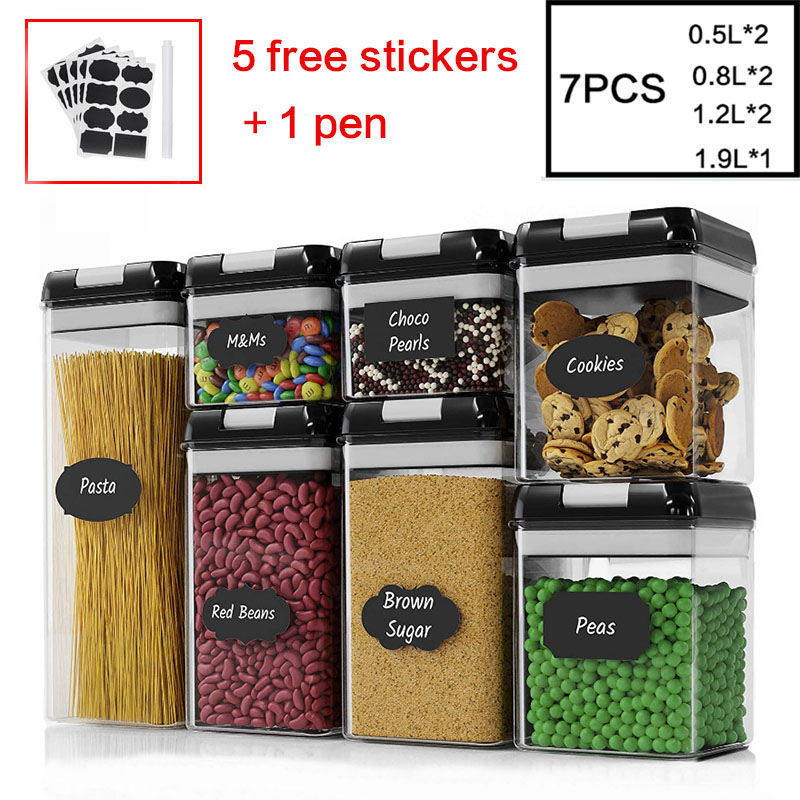 Plastic airtight tank moisture-proof and insect-proof storage bottle food storage container kitchen refrigerator storage jar: set  8