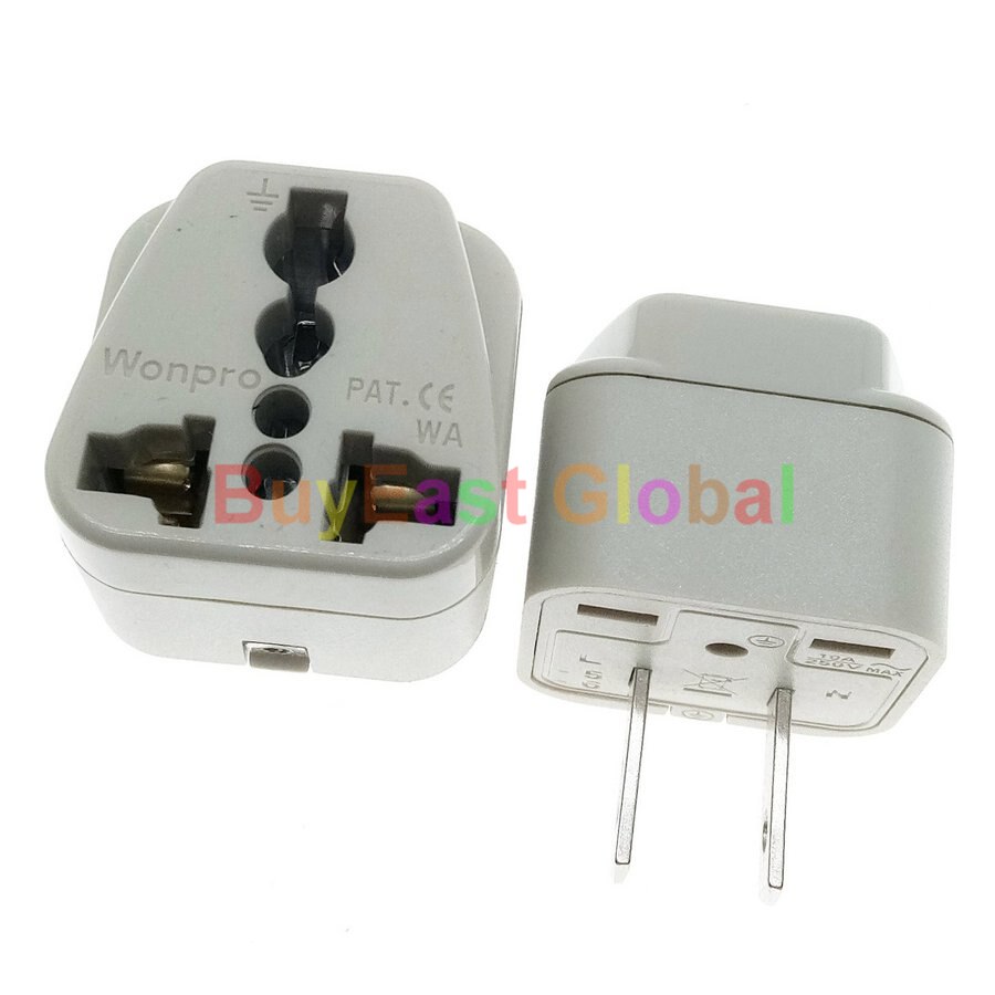 Universal to US Canada 2 Pin Power Plug Adapter AC100~250V 10A Wonpro WA-6
