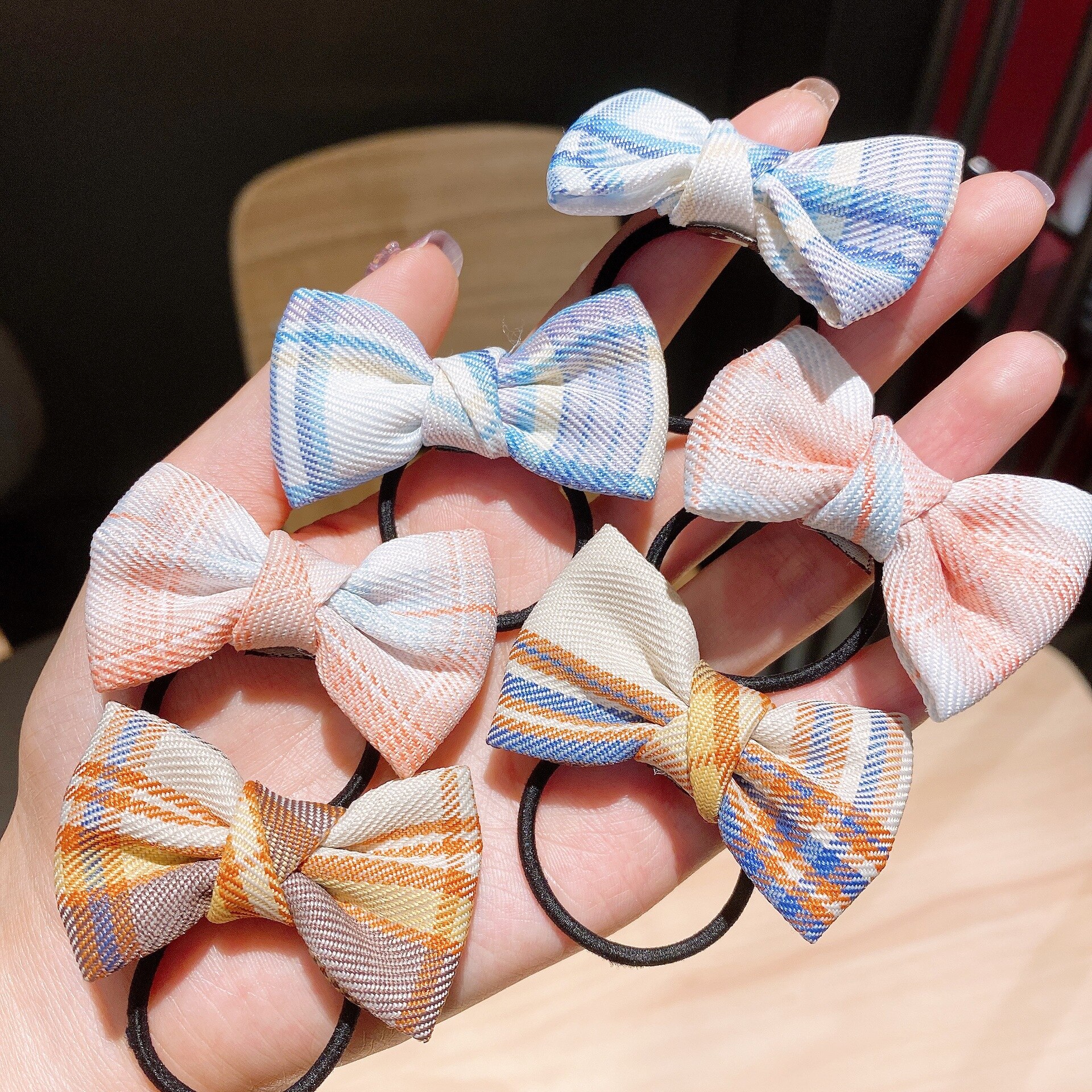 Accesorios para el cabello para bebé, 6 uds., horquilla con lazo de cuadros para niña, cinta para el pelo con lazo