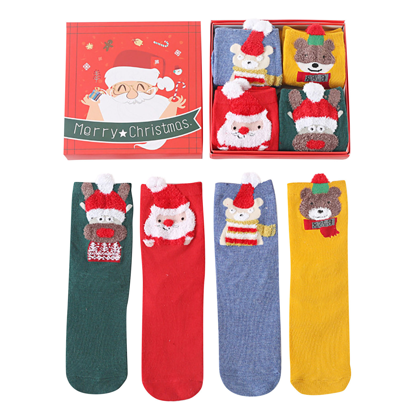 4 Paires Chaussettes Noël - Coton Femme Mi-mollet - Cartoon Décoratif - Hiver Festif