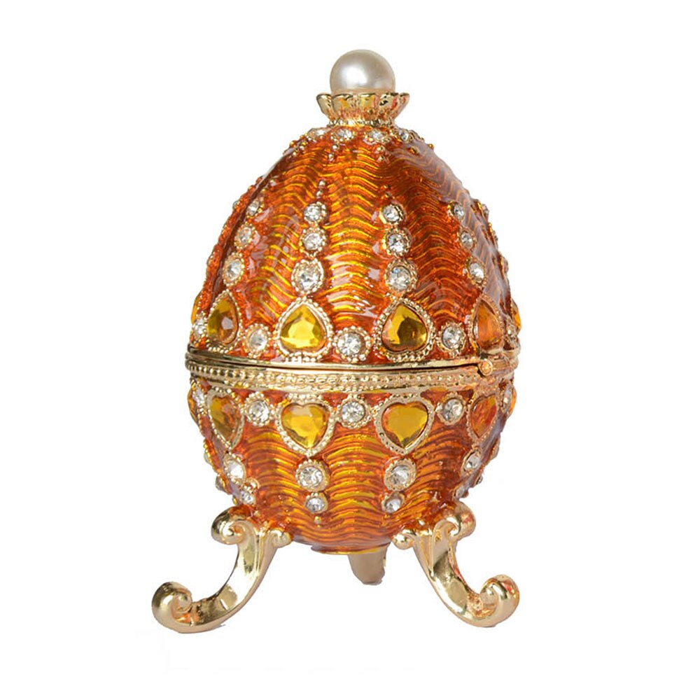 Russisk håndverk rhinestone påskeegg m slott bejeweled krystall smykkeskrin metall smykkeskrin jul/bursdag: Gul