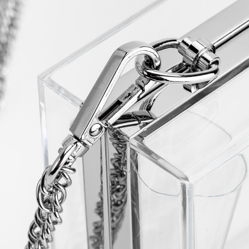 Dames acryl heldere clutch transparante crossbody tas avondtas sportevenementen stadion goedgekeurde kettingband goud/zilver