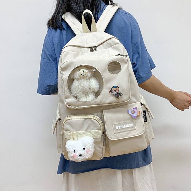 Cute Backpack For College Girls Student Laptop Backpack Clear Ita Bag Women Travel Knapsack Large Capacity Bagpack with Pin H202