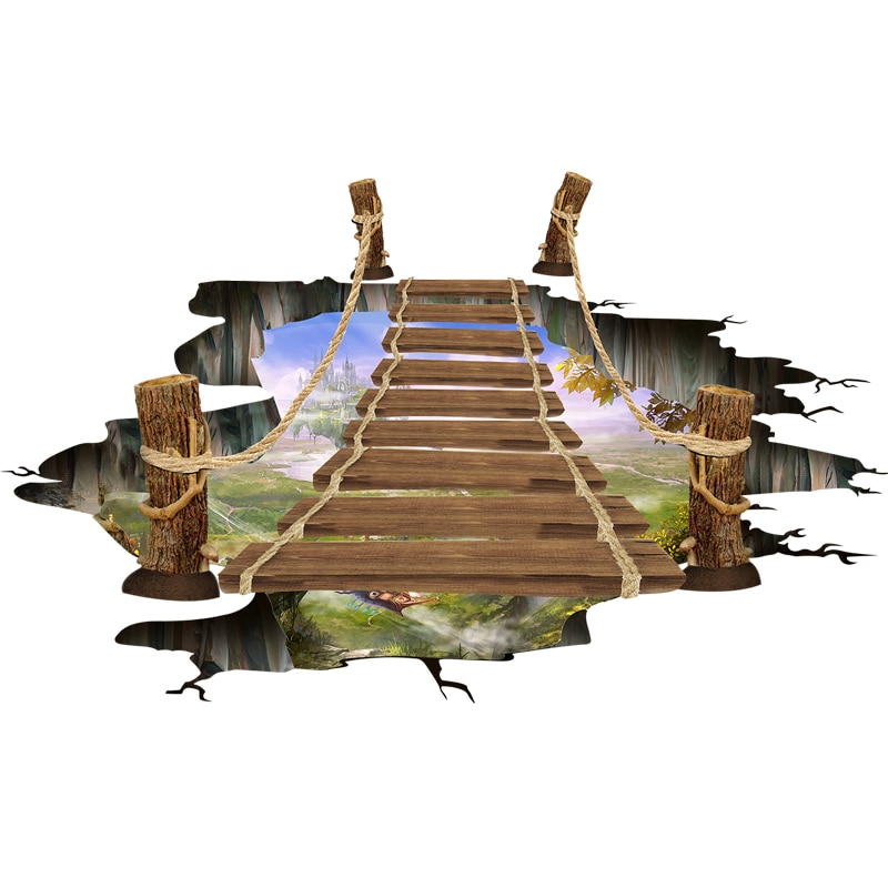 3D drawbridge simulation Floor/wall stickers for kids rooms decals home decor landscape False windows Wall sticker decoration