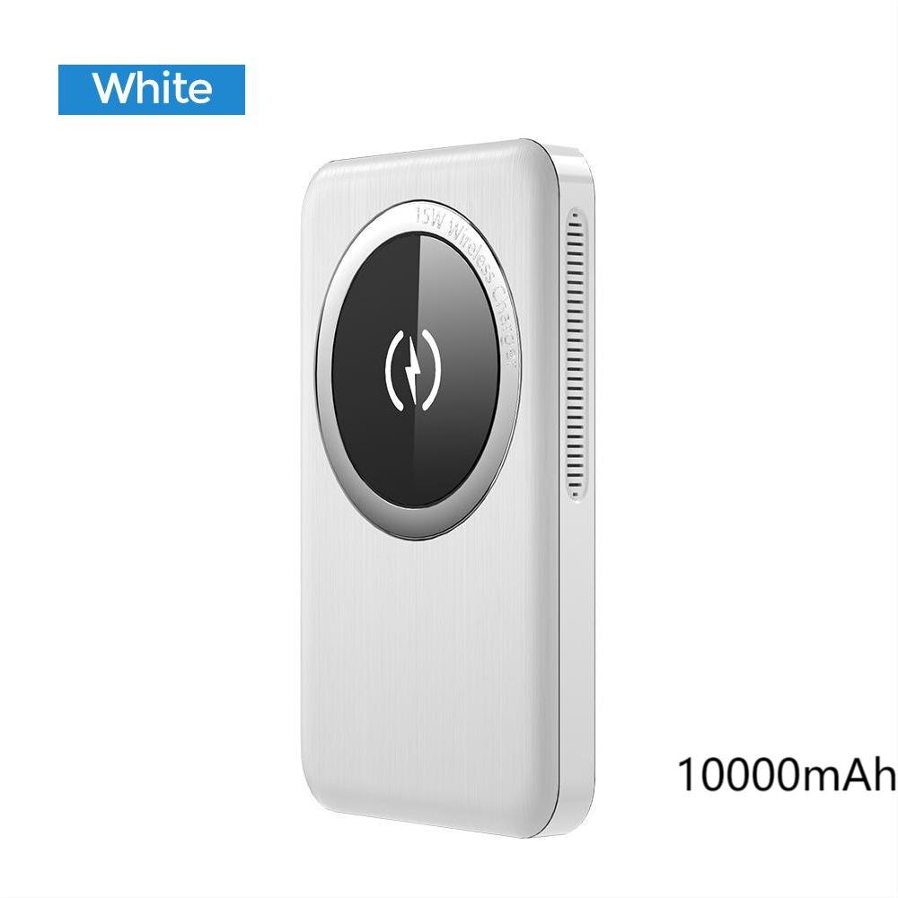 Power Bank Draadloze Oplader 10000Mah Pd 20W Ultra-Dunne 15W Magnetische Opladen Voor Iphone 12 Pro mini Max Voor Magsafe Power Bank: White  10000mAh