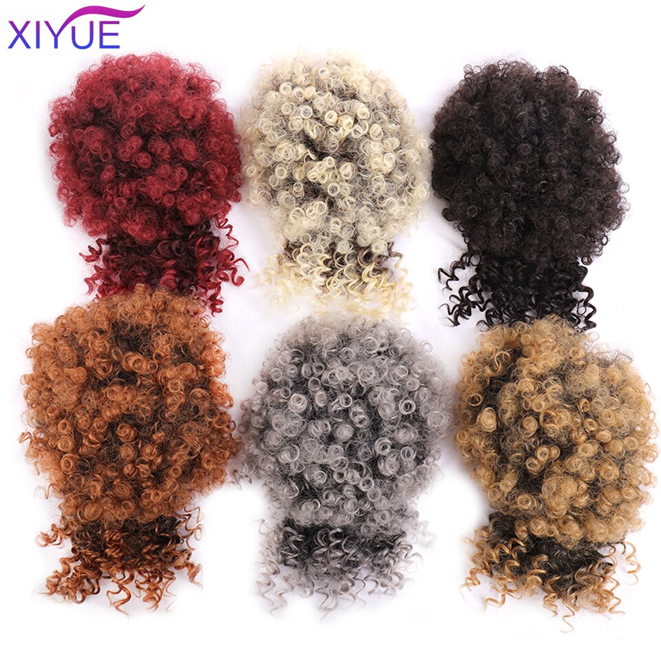 Frange synthétique Afro courte crépue bouclée avec cordon de serrage, Chignon Afro court, queue de cheval crépue bouclée avec frange, Extension capillaire