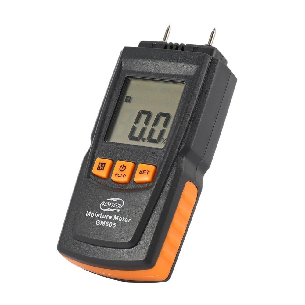 GM605 Digital LCD Display Wood Moisture Meter Humidity Tester Timber Paper Tree Damp Detector 2 Pins Hygrometer