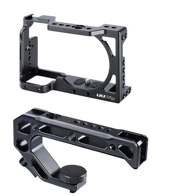 UURig Camera Cage for Sony A6400 Vlog Housing Cage Handle Video Rig With Wooden Handgrip/ Arri Metal Top Handle VS SmallRig Cage: cage add metal grip