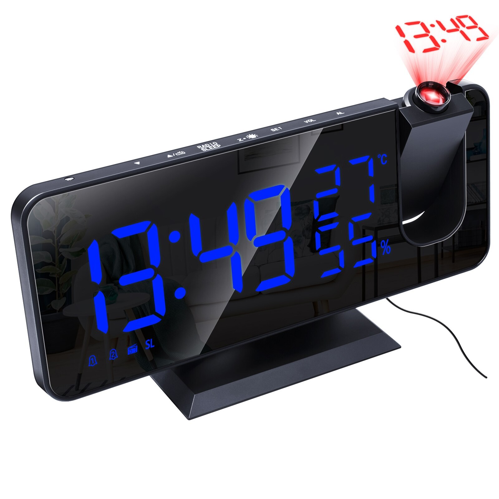 Desktop Alarm Clock Wake Up Electronic USB Time Projector Humidity Display LED Digital Smart Home