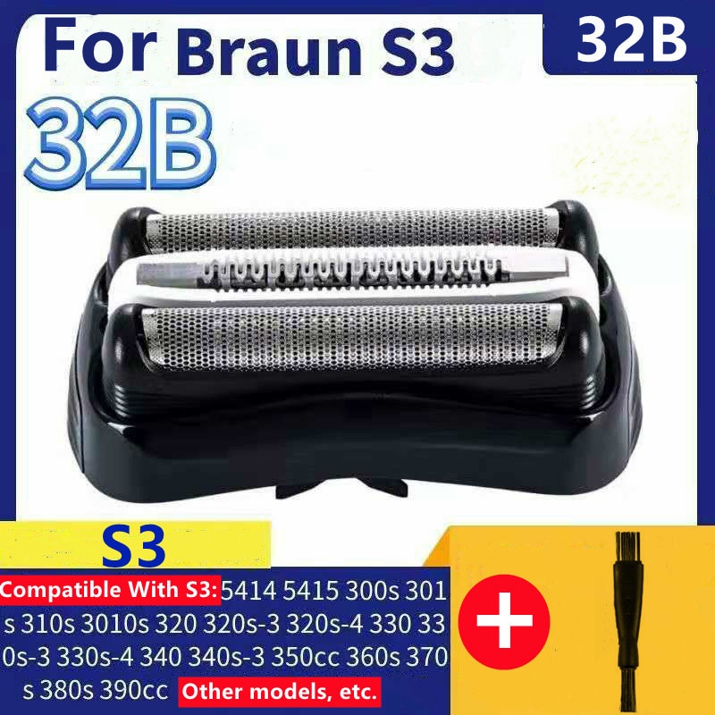 32b svarta rakblad &amp; skärhuvud för braun serie 3 320 330 340 380 390 3090cc 350cc 320s 330s kassettnät