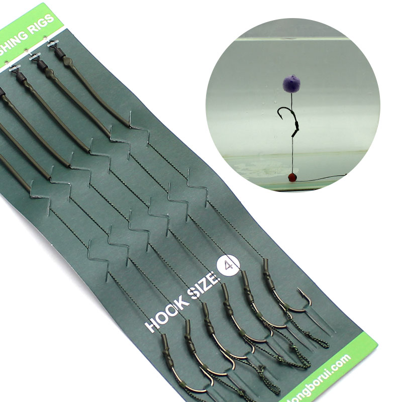 6pcs Pop Up Ready Made Carp Rig For Fishing Carp Fishing Hook Hair Rig Rolling Swivels Ring Barbed Hook Fishing Line Carp Tackle