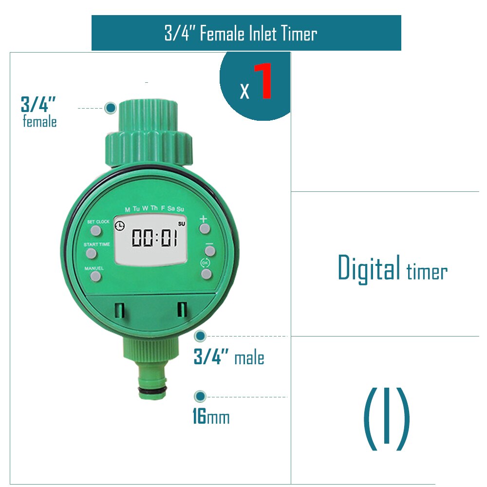 Garden Water Timer Rain Sensor Solar LCD Double Dial Controller Watering Irrigation 1/2'' 3/4'' Tap Joint Solenoid / Ball Valve: I-1PC