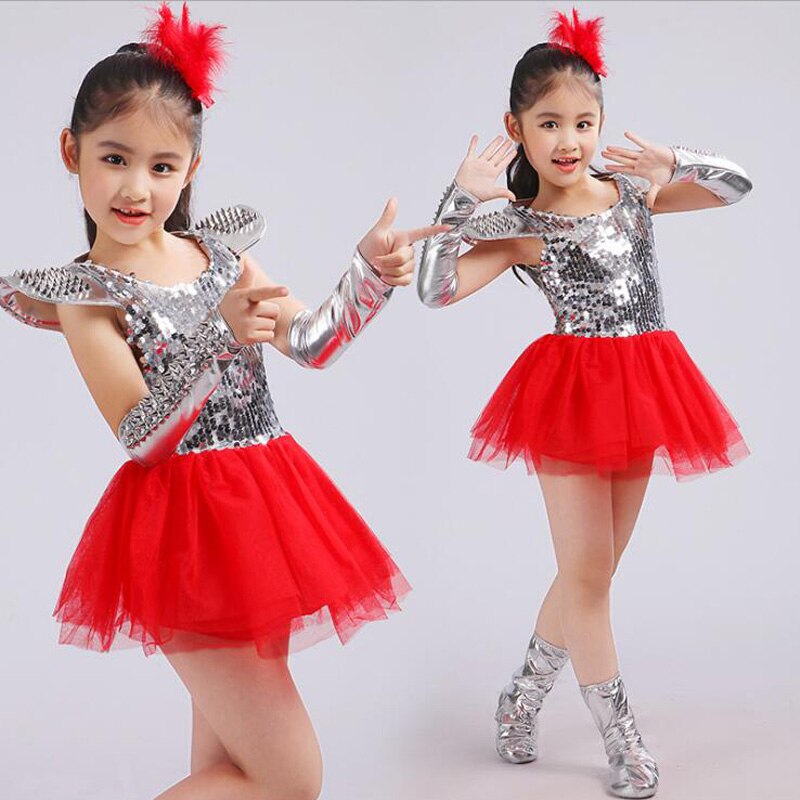 Children Jazz Dance Costumes Fancy Dress Girls Sequined Ballroom Dancing dress Clothes Kids Modern hip hop Stage wear Outfits