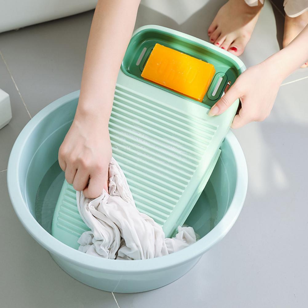 Washboard Plastic Thickened Washboard with Draining Board Soap Box Washing Cleaning Tool Washing board