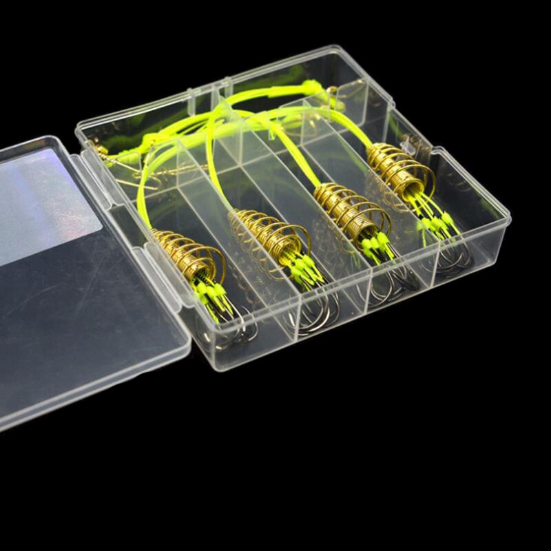 4set/box Explosion 6 Hook Beads Fishing Hook Fishing Lure Bait Trap Feeder Cage Sharp Fishing Hook with Stainless Steel Springs: Green   / 10