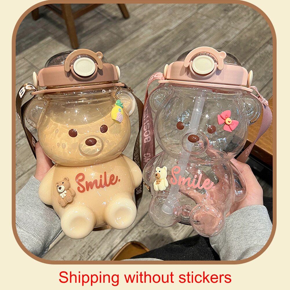 1400Ml Schattige Beer Drinkwater Fles Zomer Lekvrije Strokop Buitensporten Water Waterkoker Drinkware Met band Fles