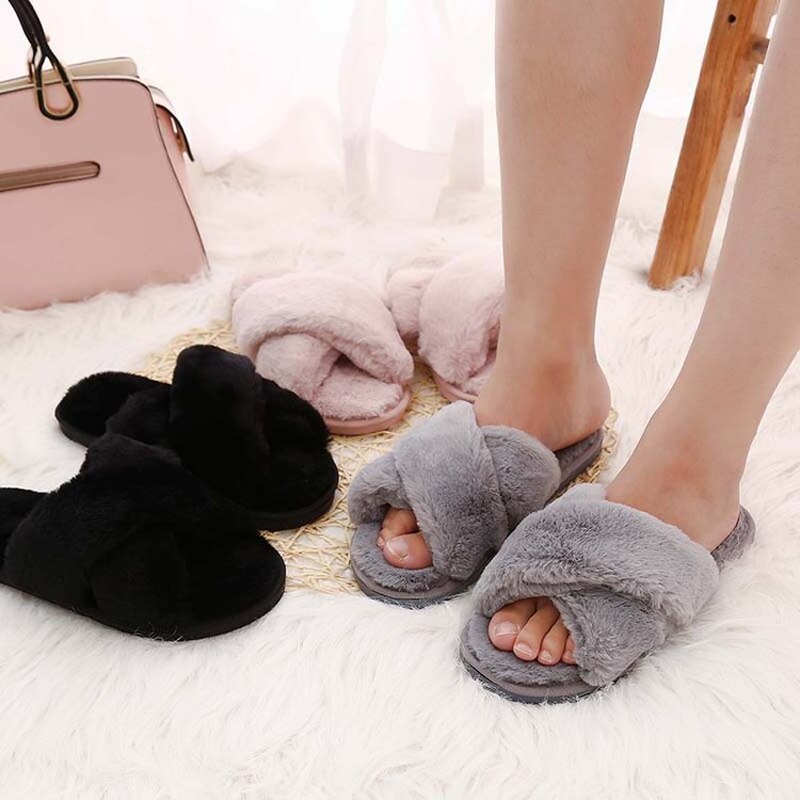 Damespantoffels winterschoenen dames platte slippers binnenschoenen dames imitatiebont warme herfst damesschoenen xkd 8031