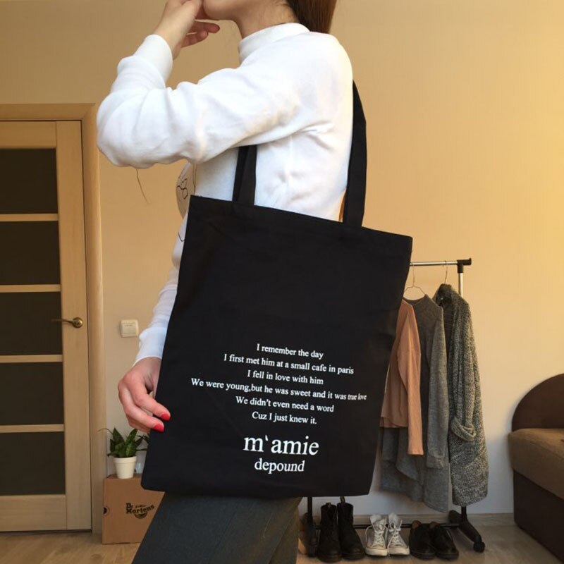 Large Capacity Letter Canvas Shoulder Bag for Women Tote Fabric Cotton Cloth Reusable Shopping Travel Handbags Shopper Bags