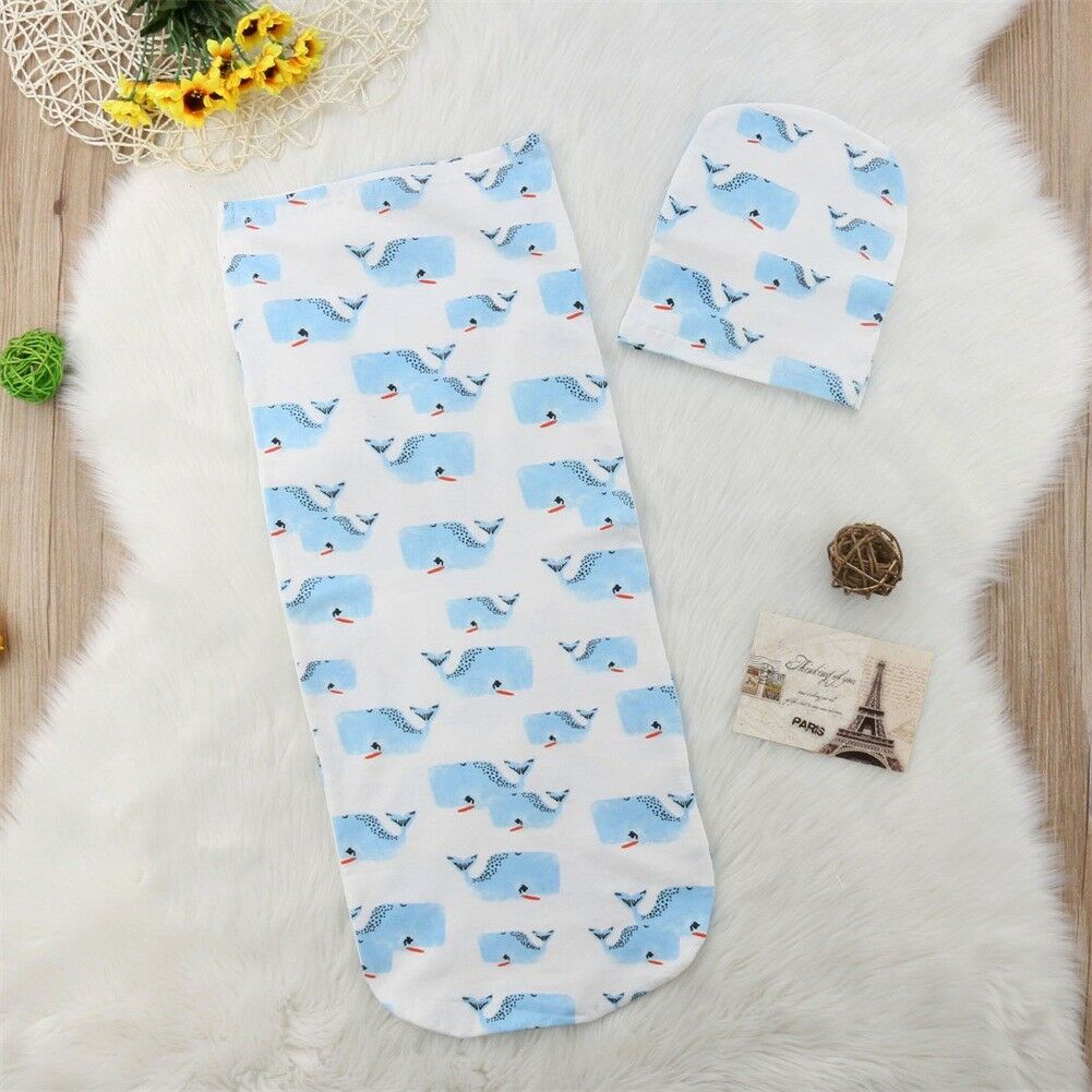 2 stuks Peuter Baby Meisjes Jongens Deken Warm Inbakeren Slaapzak + Hoed Outfit 0-12M