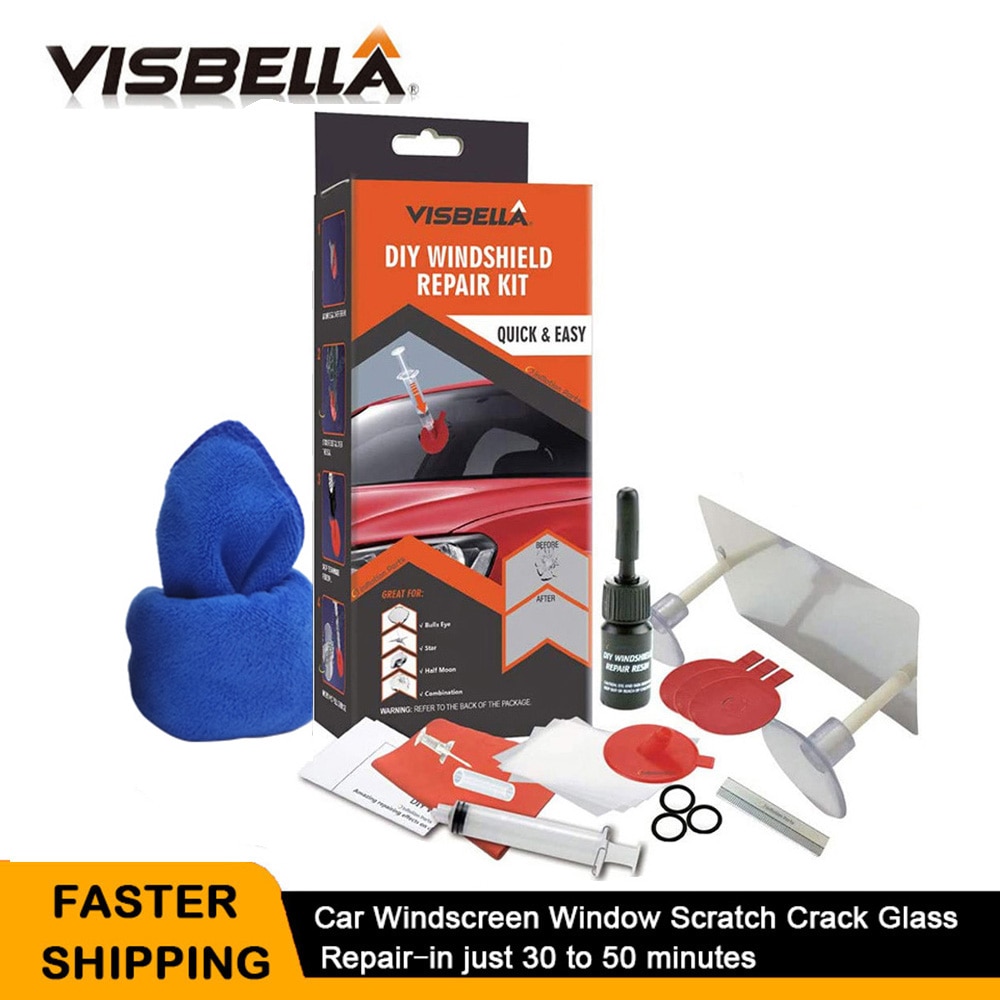 VISBELLA DIY Windshield Repair Kit Auto Windscreen Glass Windshield Scratch Crack Restore Tools Car Care Repair Kit with cloth