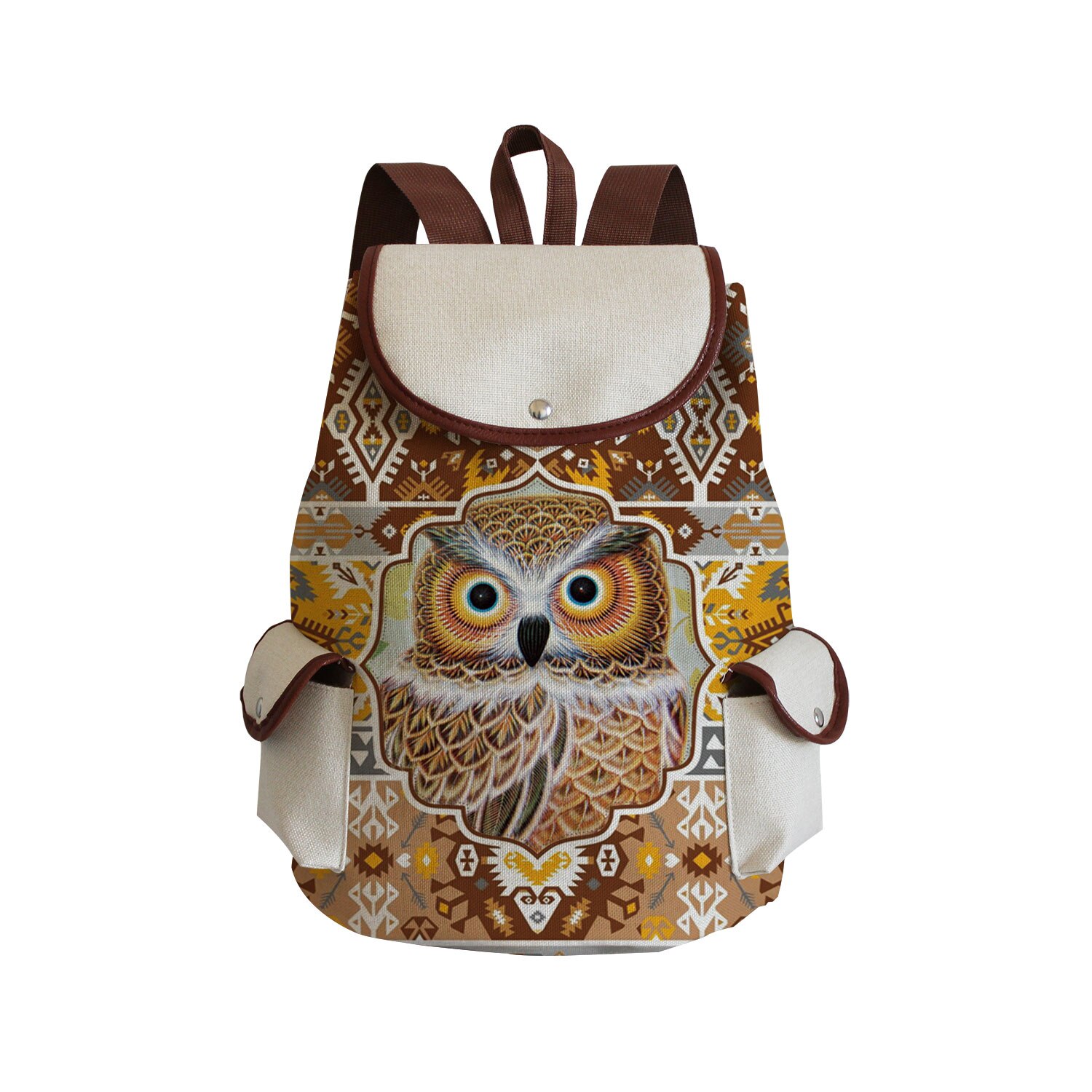 Cartoon Owl Print Linen Backpack Animal Large Capacity Portable Drawstring Backpack Chinese Storage Travel Women Casual Book Bag: sj3397 Owl Bag