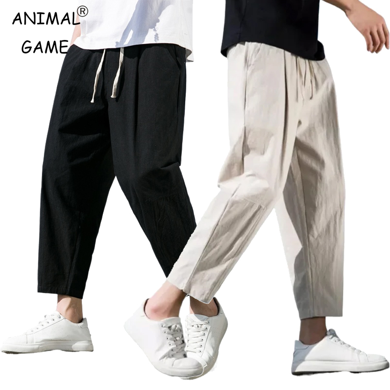 Neue männer Leinen Leichte Jogginghose Baumwolle Einfarbig Atmungs Jogger Männer ausgebeult Hosen Streetwear Lange Hosen Männer