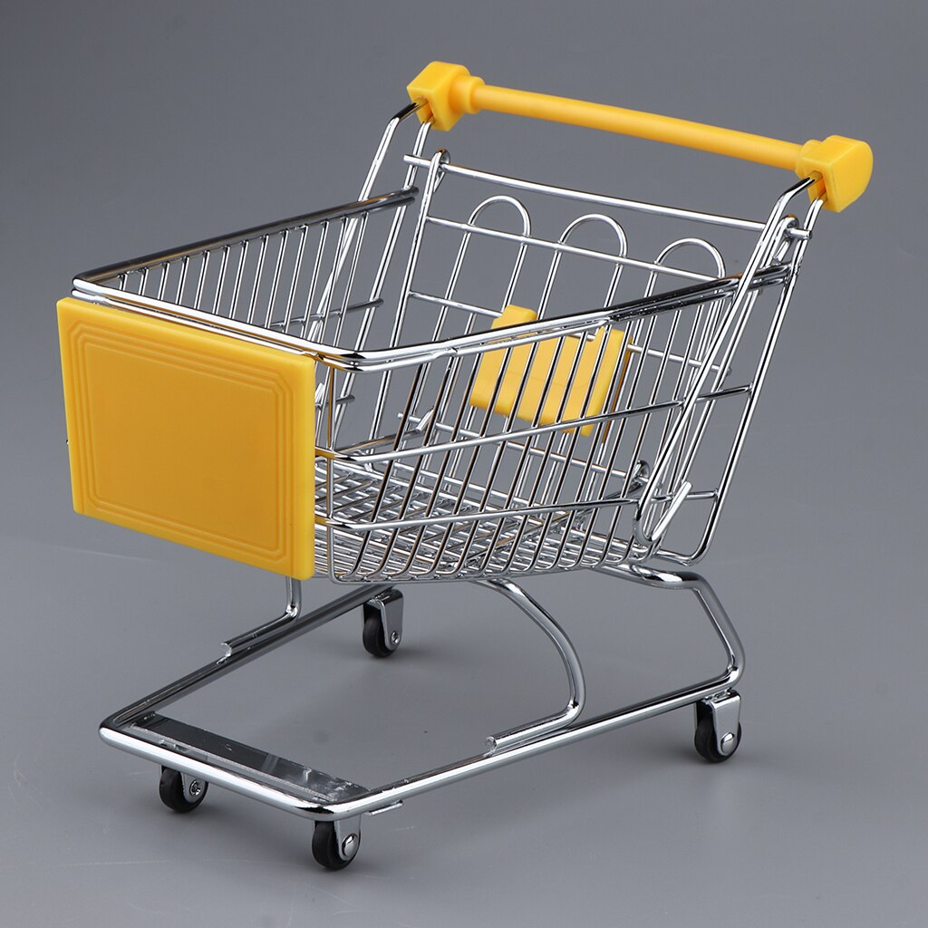 Miniature supermarked håndkærre, lille indkøbskurv trolley, indkøbshjælp vogn opbevaring legetøj til børn: Gul