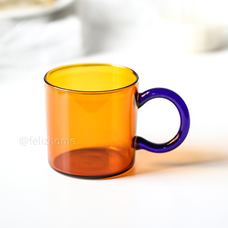 contrast color heat-resistant glass mug hanging ear coffee cup office household water cup high temperature resistance: Amber cup