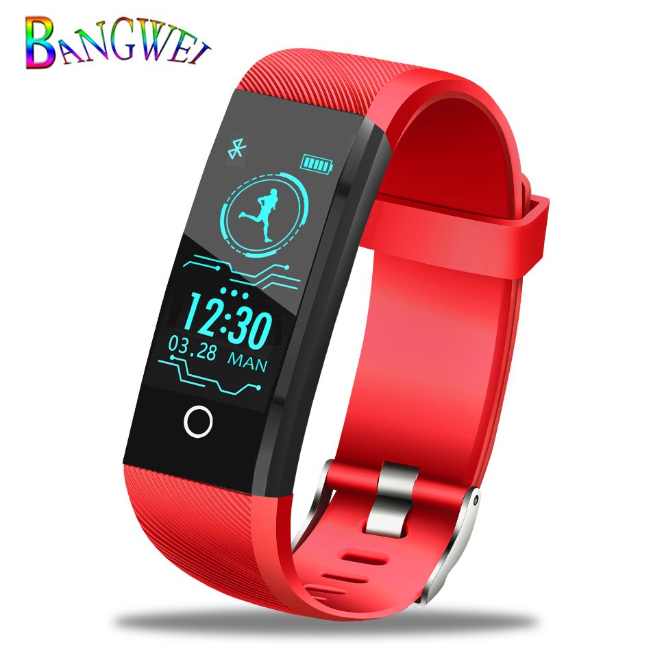 Smart armband sportklocka vattentät fitness tracker hälsoklocka blodtryck puls smart armband för kvinnor män+box: Röd