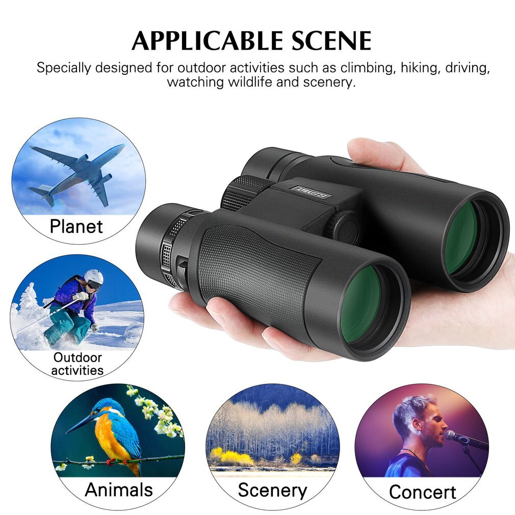 Resistente all'acqua Binocolo 10x42 Telescopio HD Pieghevole Binocolo Per Il Birdwatching All'aperto di Viaggio Osservare Le Stelle Concerti