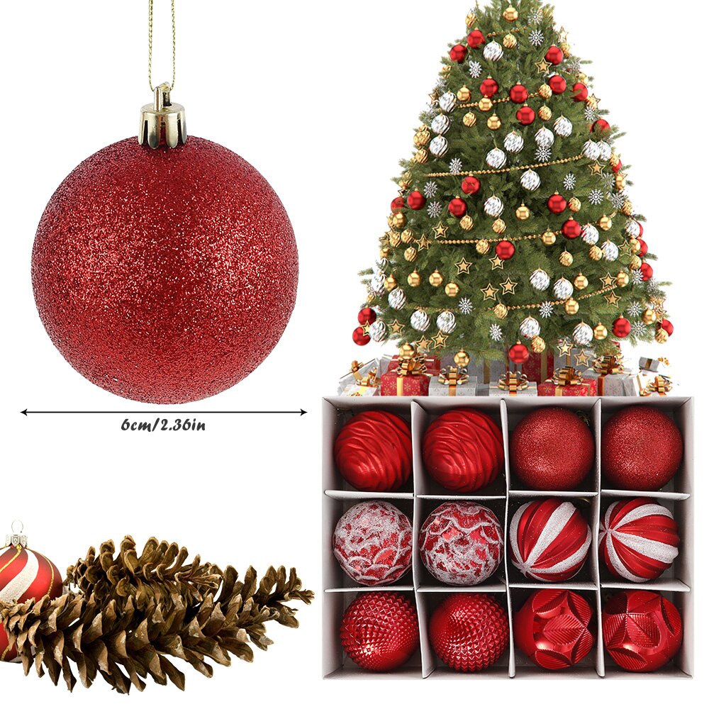 12pcs 6cm Luxury Christmas Tree Ornaments Balls Hanging Xmas Tree Decor Ball for Home Year Party