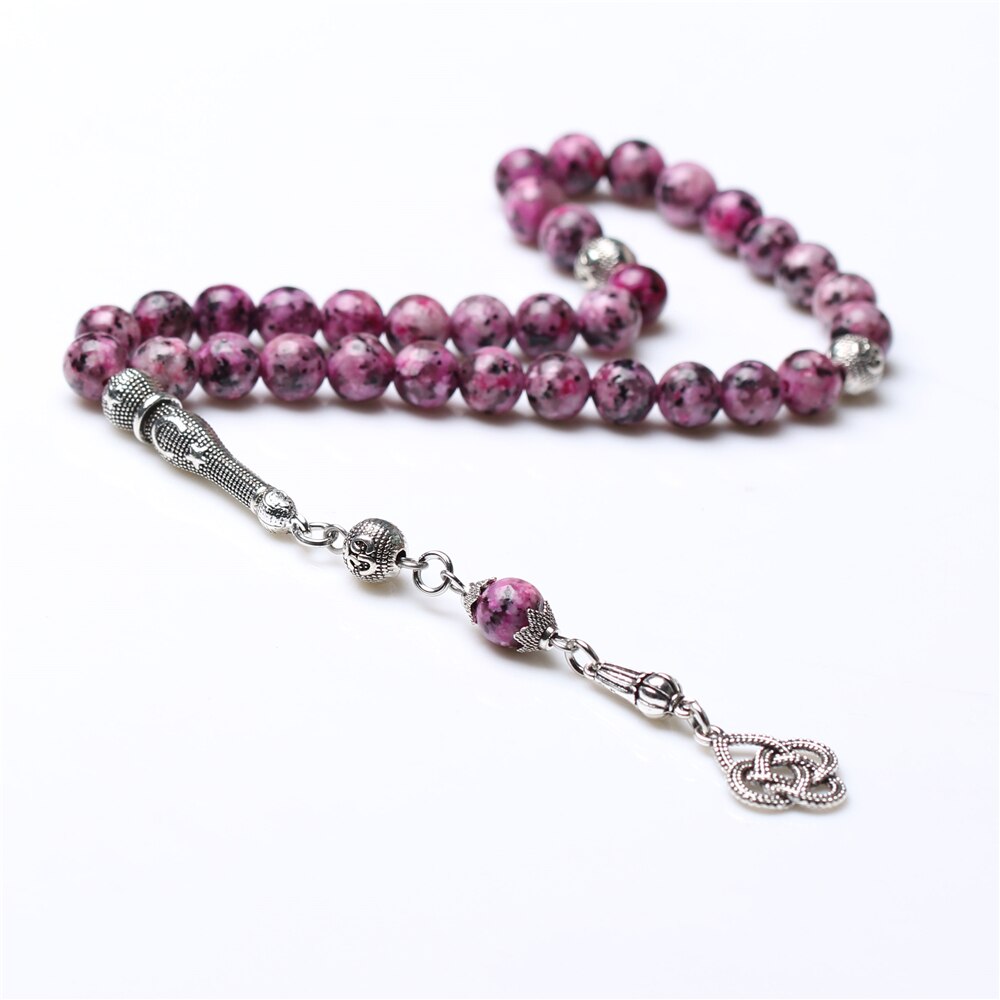 Atacado rosa pedra muçulmano rosário 33 8mm oração islâmica grânulos borla tasbih