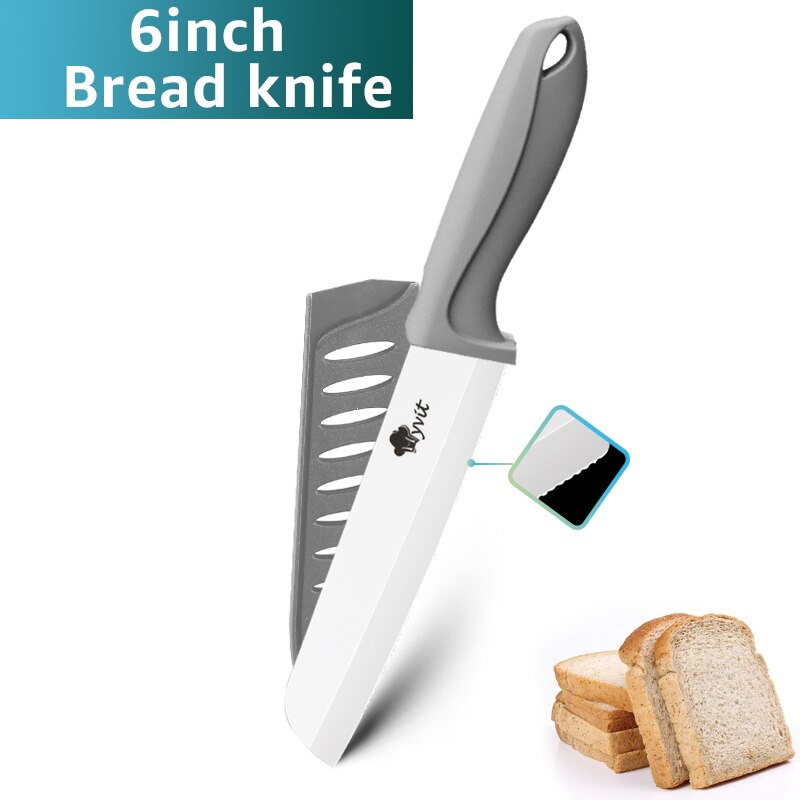 Keramische Mes 3 4 5 6Inch Chef Utility Slicer Gekarteld Broodmes Paring Keuken Keramische Messen Set Zirconia Blade koken Tool: grey bread knife