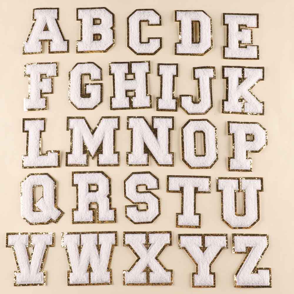 26 Stk/set Roze Geel Handdoek Ijzer Op Chenille Geborduurde Alfabet Letters Kleding Patch Voor Kleding Meisje Bulk Prijs Voor Vele: 26 pcs set ( white