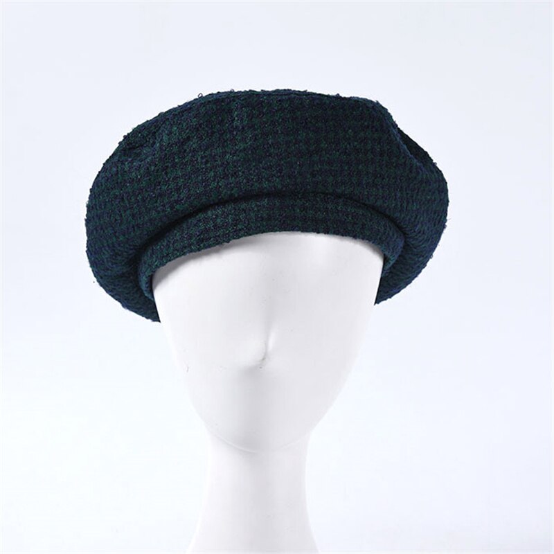 Dames Houndstooth Tweed Baretten Parijs Hoeden Mode Vrouwen Herfst Winter Gebreide Caps Zwarte Platte Hoed