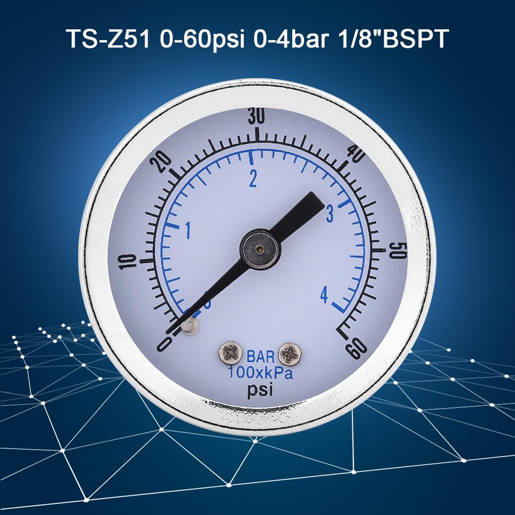 Hydraulisk trykkmåler 0-60 psi 0-4 bar 1/8 " bspt trykkmåler manometer til vann luft olje skiveinstrument
