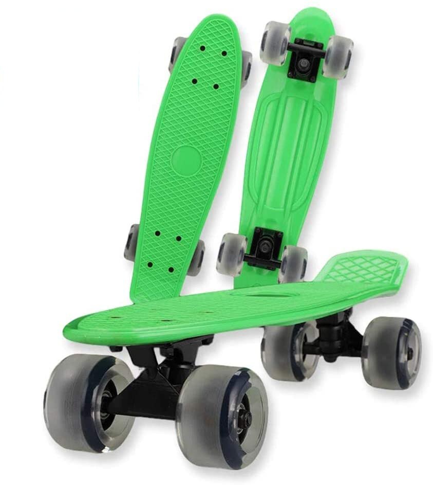 Flashing Skateboard Single Kicktail Mini Cruiser Rocker Board Plastic 4 Wheels Teenager Adult Sidewalk Skating Street 6 Colors: green1 / without light