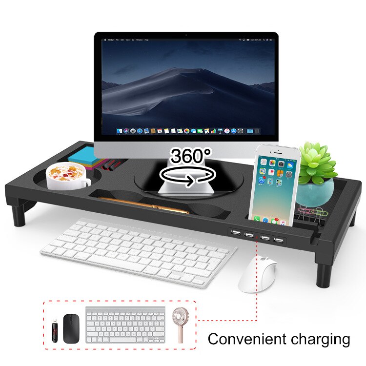 Soporte elevado para Monitor, caja de almacenamiento plegable con cajón para auriculares, carga USB