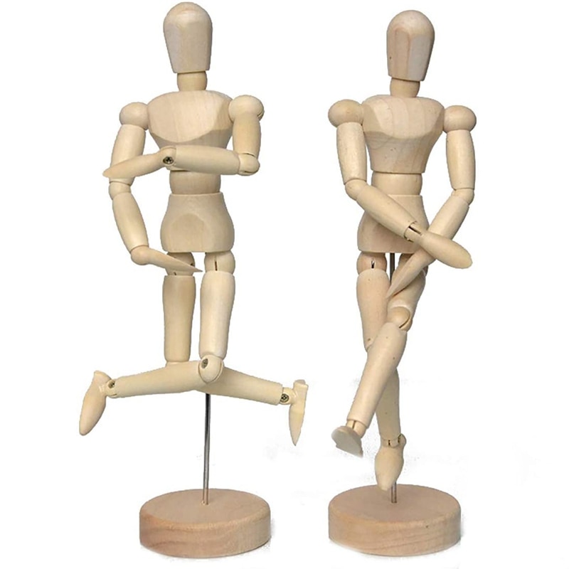 Flexible Wooden Puppet Model Removable Wooden Artist's Sketch Model Home Office Desk Decoration 2 Pcs 12 Inch