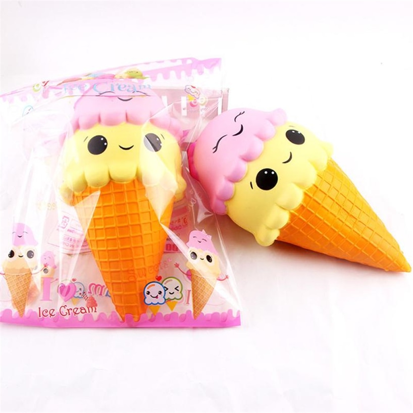 Jumbo 22CM Cartoon Double Smiley Face Ice Cream Squishy Slow Rising Sweet scented Charms Food rebound Bread Kid Toys RE2