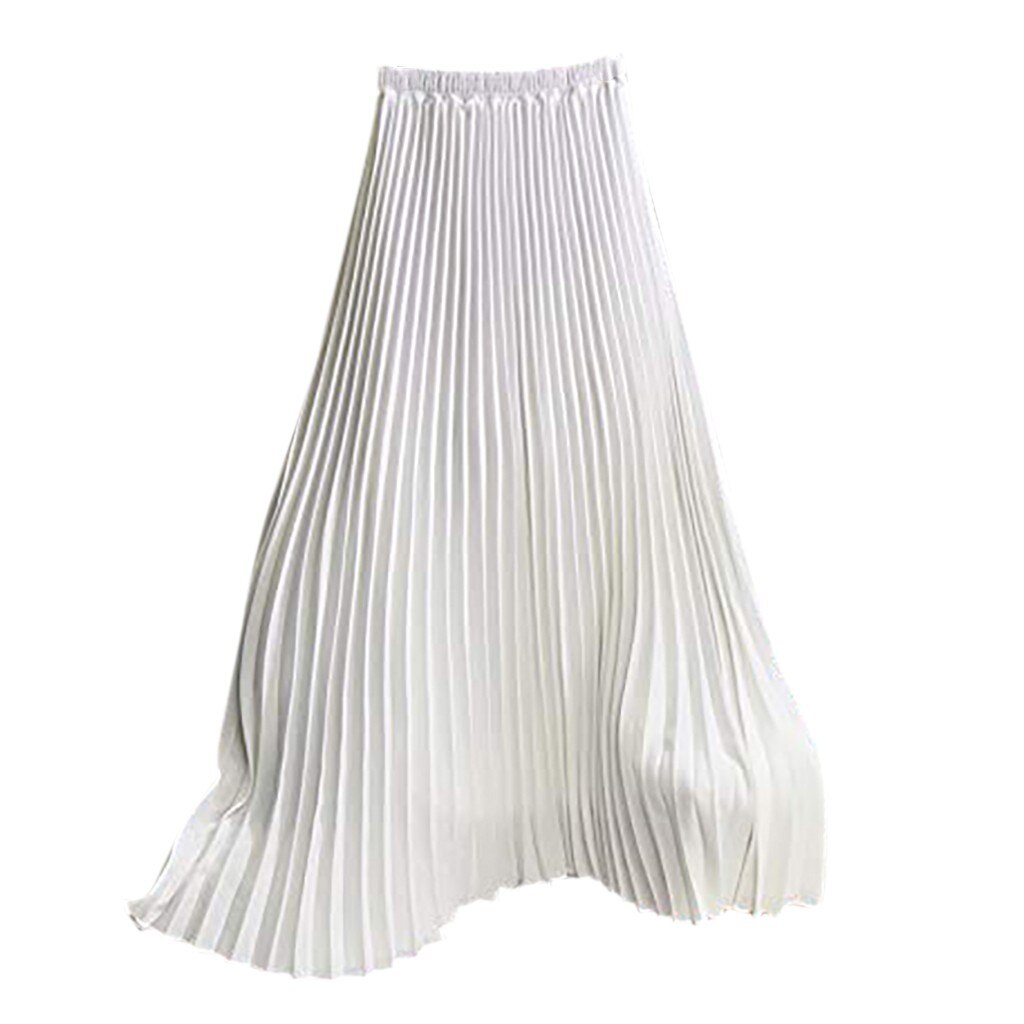 Faldas de coreana para mujer, faldas negras, , Midi, Falda plisada con cintura elástica, Jupe Longue,: WH