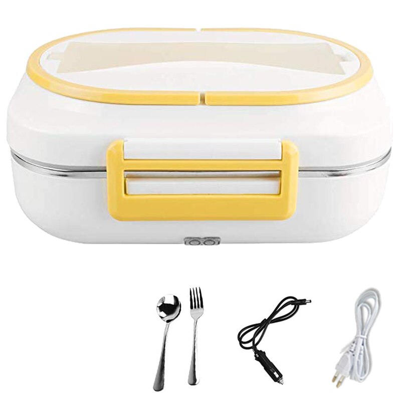 Car Home Dual Use 12V 220V Electric Lunch Box Food Heater Container Portable Stainless Steel Warmer Heating Bento Box Household: Yellow