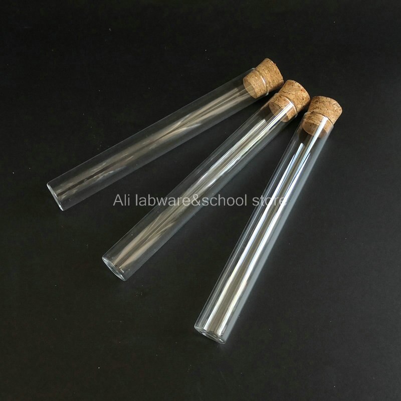 10pcs/lot 20x150mm Boro Glass Test Tube With Cork Stoppers Flat Bottom School Laboratory Supplies